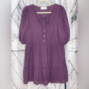 SELF CONTRAST Ysela Mini Dress Eyelet Purple Small